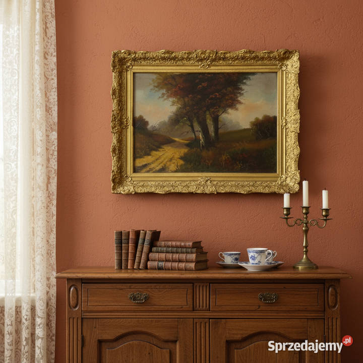 Pejzaż Krajobraz na płótnie rama złocona retro