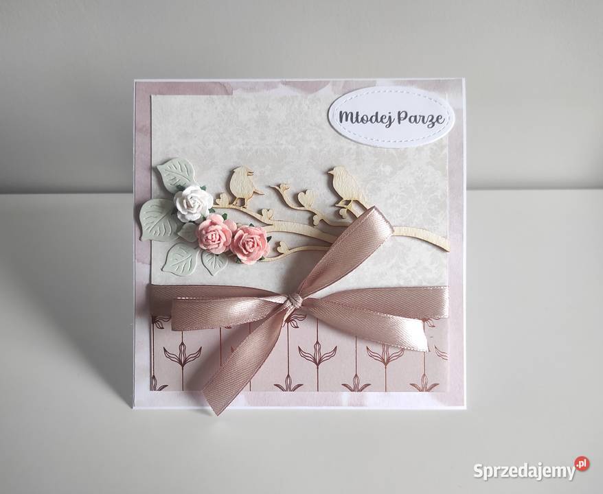 Kartka ręcznie robiona na ślub Ptaki Łódź