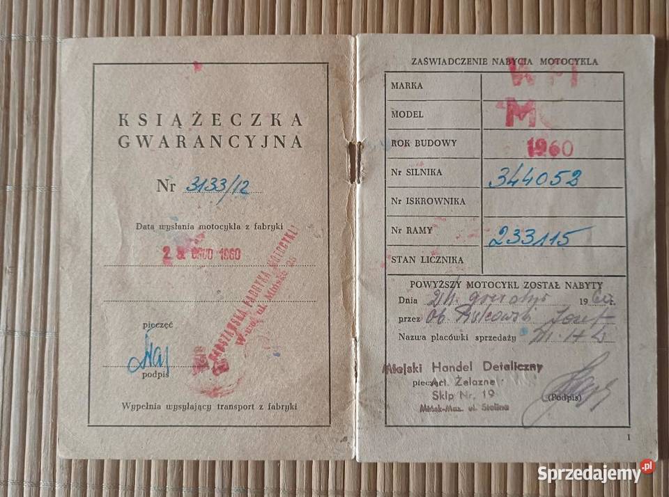 WFM M06 motocykl z 1960 roku Rzewnie sprzedam