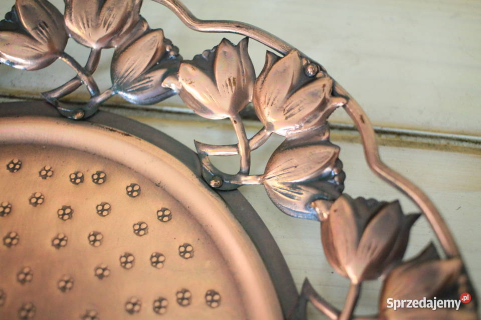 Miedziana patera piękne zdobienie rękodzieło Pszczyna