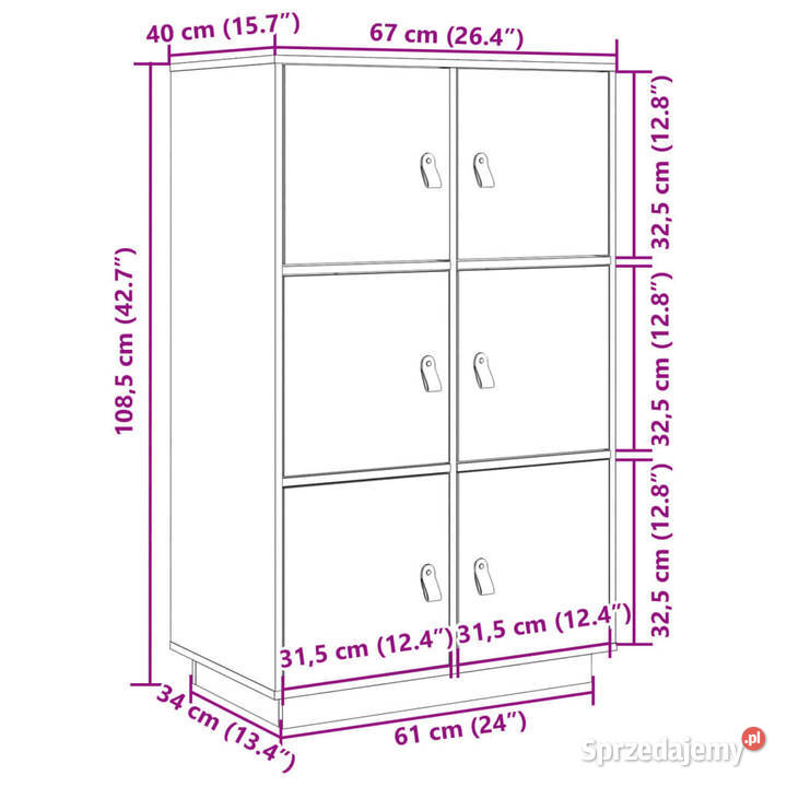 Szafka szara 67x40x1085 lite drewno sosnowe Warszawa