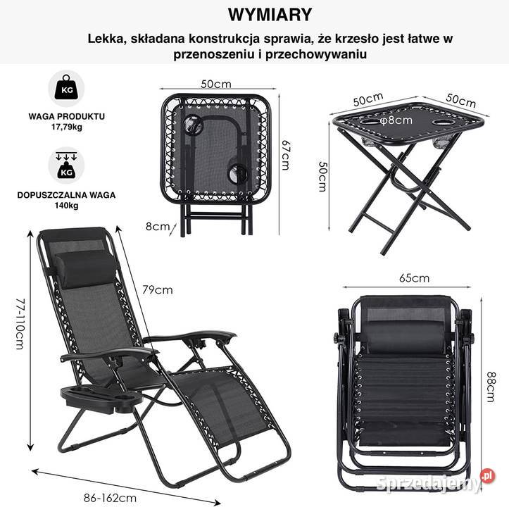ZESTAW 2 LEŻAKISTOLIK meble ogrodowe turystyczne Września