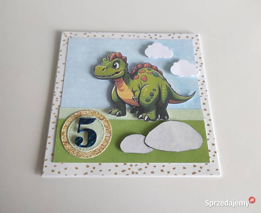 Kartka ręcznie robiona na urodziny z dinozaurem Łódź