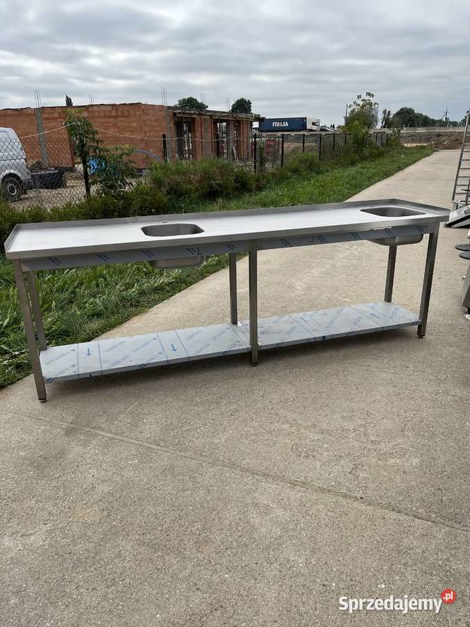 Stół roboczy z dwoma zlewami i półką 263x60x90 Kazuń Polski