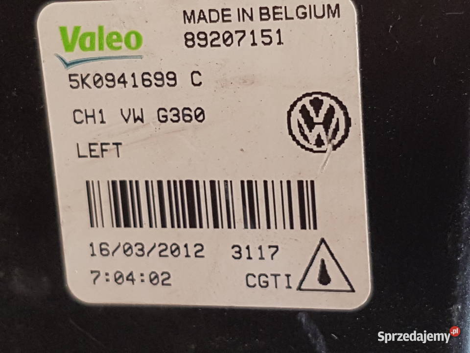 VW GOLF VI GTI HALOGEN LEWY SZKLO HALOGENU Turkowice