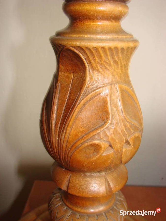 drewniana rzeźbiona podstawa lampy stołowej PRL Pruszcz Gdański sprzedam