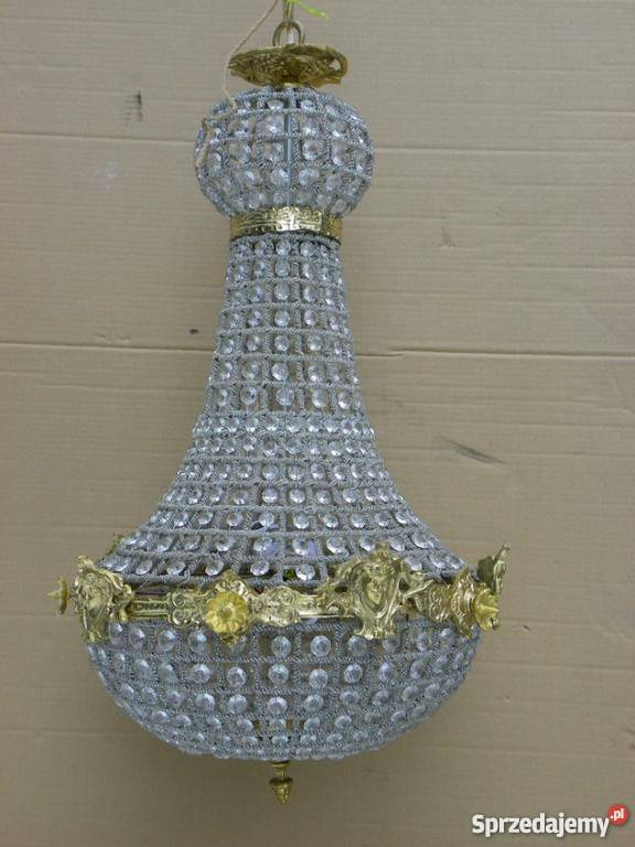 LAMPA KRYSZTAŁOWY ŻYRANDOL OKUTY MOSIĄDZEM Antyki Kraków