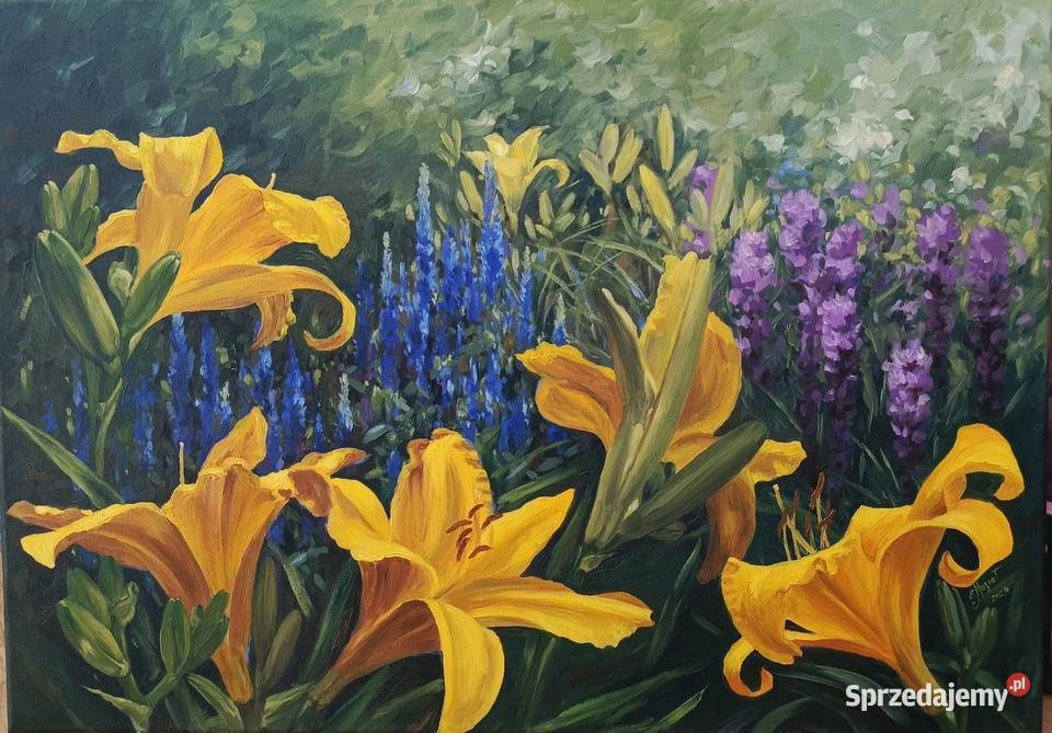 Obraz olejny kwiaty liliowce ogród Łęki Strzyżowskie