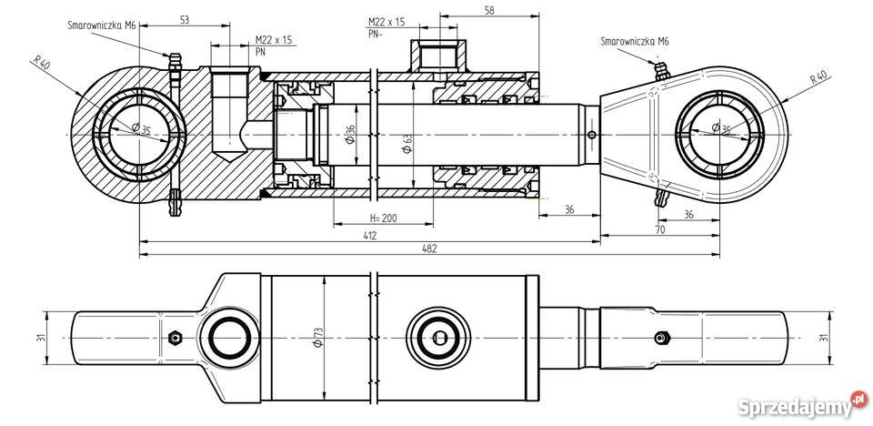 SIŁOWNIK HYDRAULICZNY CYLINDER SKOK 200 PROBLACH sprzedam