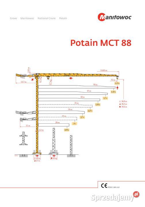Żuraw wieżowy górno obrotowy Potain MCT88 2011