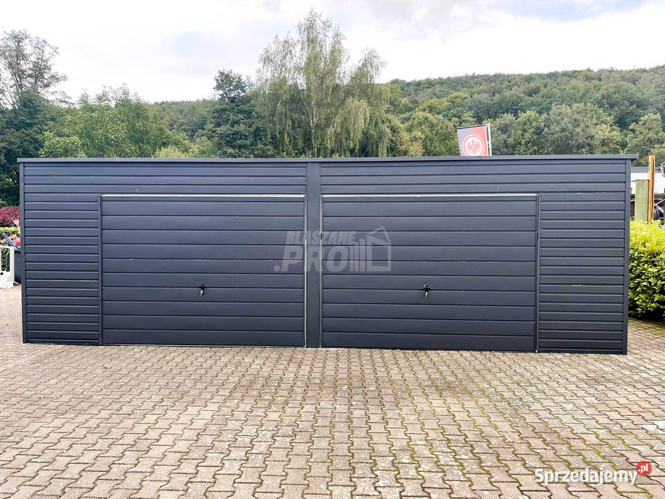 Garaz blaszany 8x8 Brama uchylna x2 okno drzwi śląskie Tychy