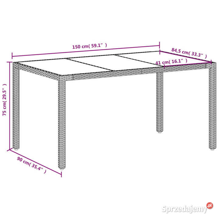 Stół ogrodowy ze szklanym blatem biały 150x90x75 Warszawa