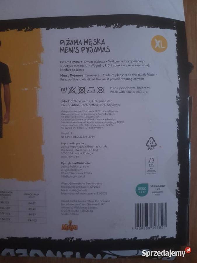 Piżama męska rozmiar XL Pszczółka Maja Pozostałe mazowieckie Warszawa