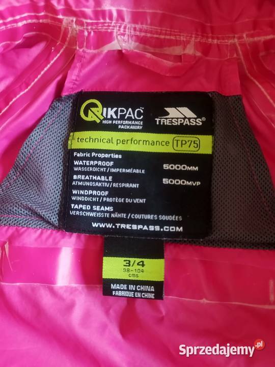 kurtka przeciwdeszczowa dzieci Trespass Qikpac Warszawa