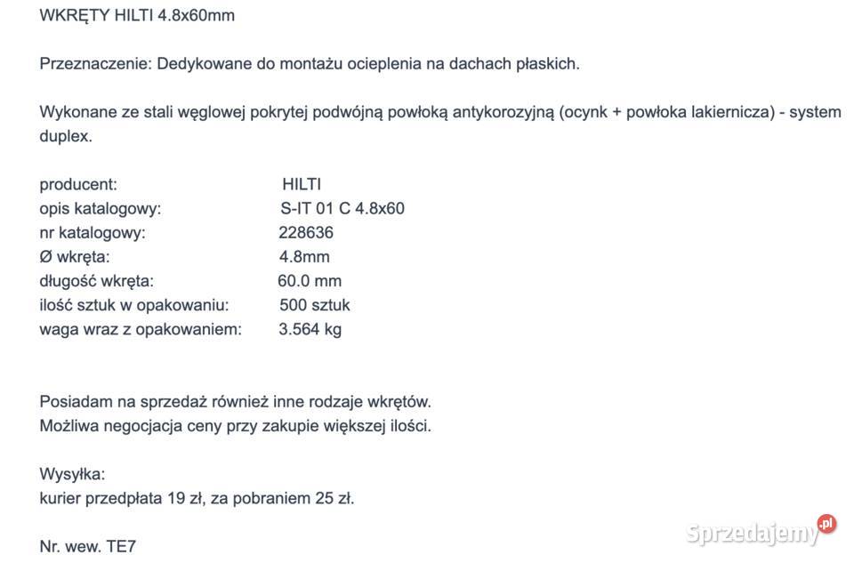 WKRĘTY HILTI 48X60 PACZKA 600 sztuk Branice