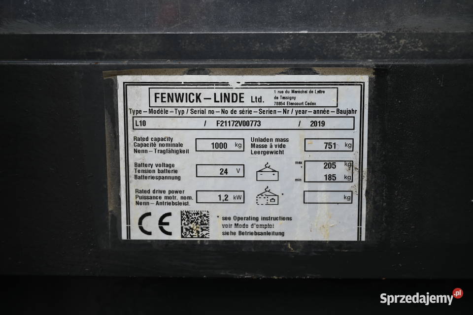 Paleciak elektryczny Linde L10 Triplex 440 2019 śląskie