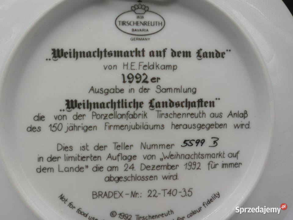 Talerz Kolekcjonerski Tirschenreuth Wiejski Porcelana i szkło Raszków