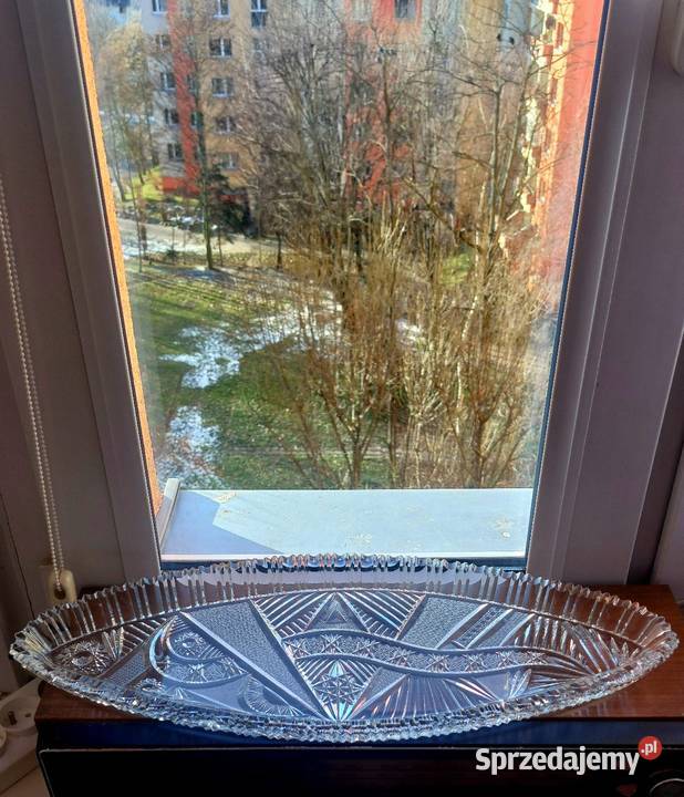 Piękna wielka patera kryształowa PRL Wrocław