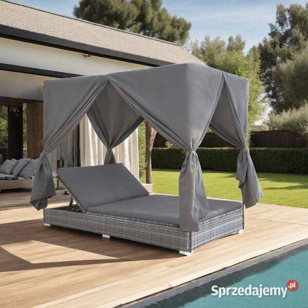 vidaXL Leżak ogrodowy z baldachimem rattan Krzesła ogrodowe