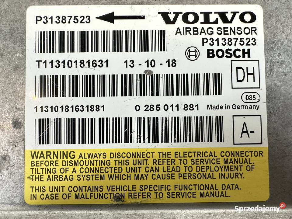 SENSOR MODUŁ PODUSZEK VOLVO S60 II V60 I osobowe Międzychód sprzedam