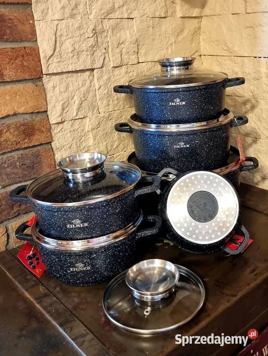 Zestaw garnków marmurkowych 12 el czarneszare Częstochowa