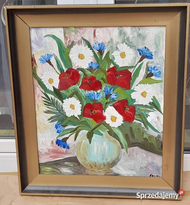 Polne kwiaty w wazonie szpachla obraz olejny mazowieckie Iłża