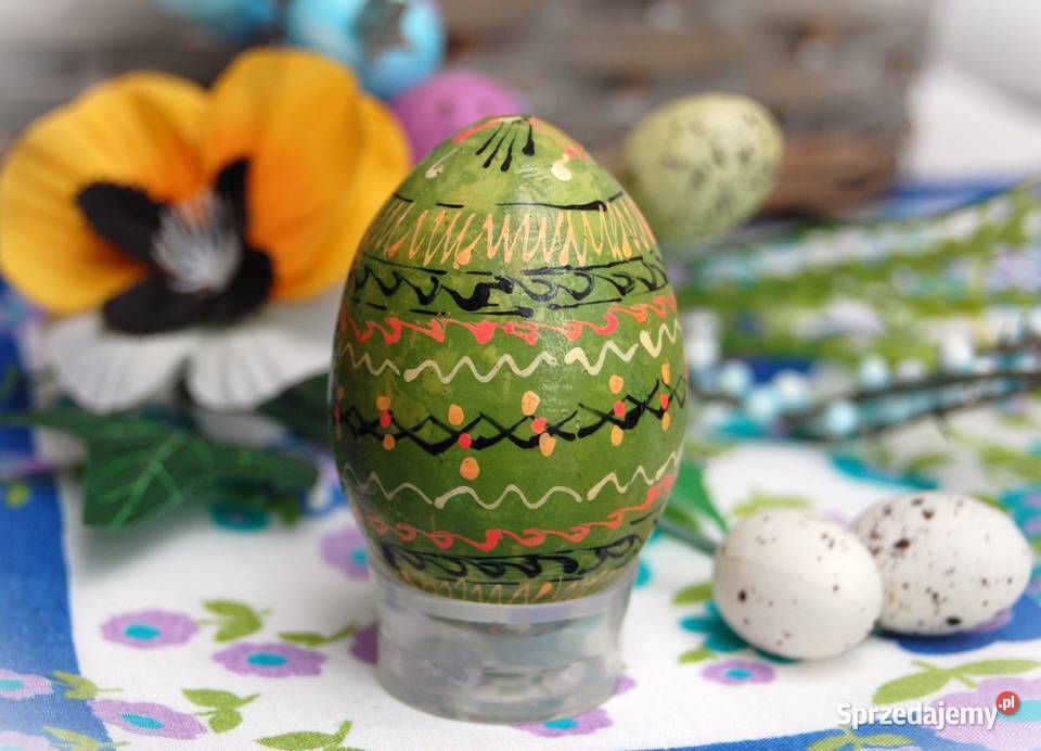 Stara pisanka drewniana ręcznie malowana Ukraina wielokolorowy lubelskie Lublin