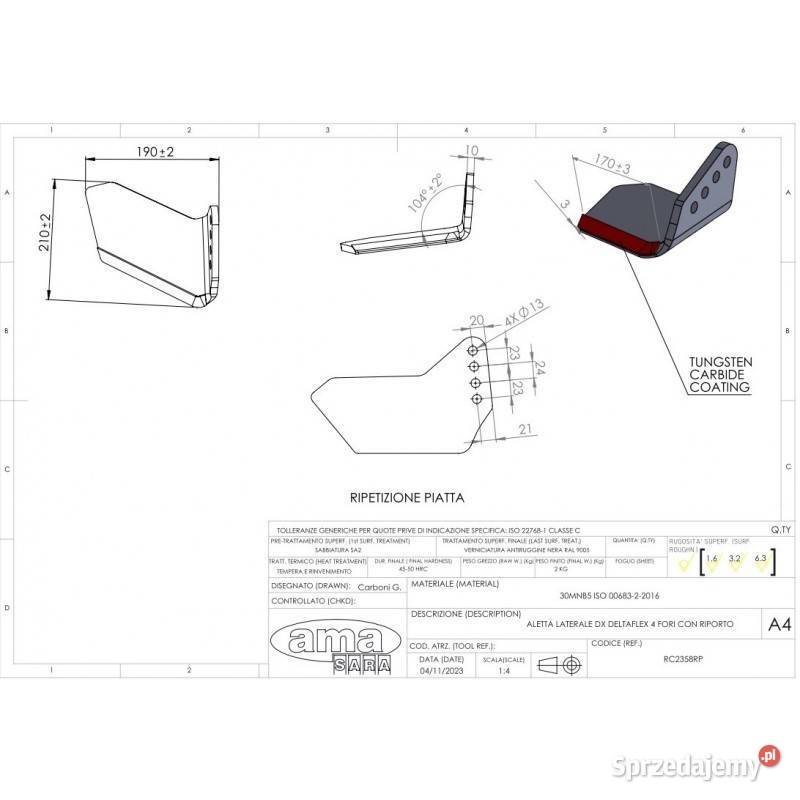 Lemieszyk boczny prawy Delta Flex wzmocniony Kamionna