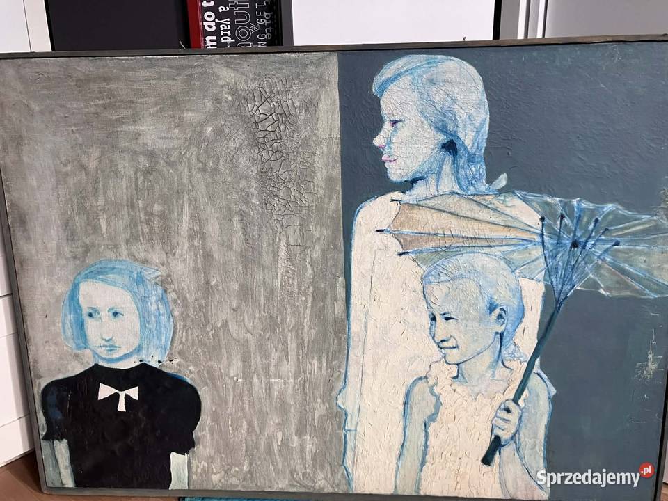 Duży zabytkowy obraz 102x72 postacie ludzkie i Bielsko-Biała sprzedam