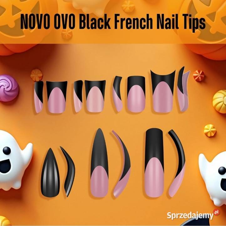 Sztuczne paznokcie tipsy Halloween French Black Dla kobiet Domaszczyn