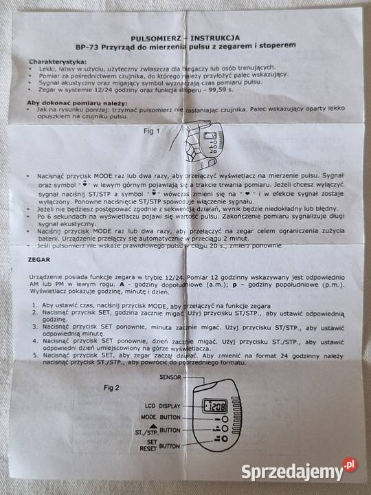 Pulsomierz BP73 pulsoksymetr zegar 1224 stoper Warszawa sprzedam