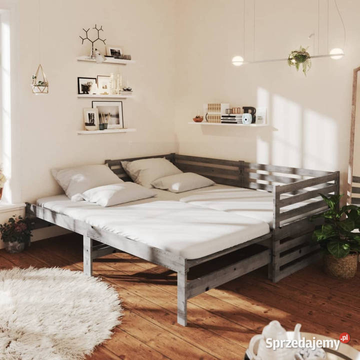 Łóżko wysuwane 2 x 90x200 szare lite drewno Warszawa sprzedam