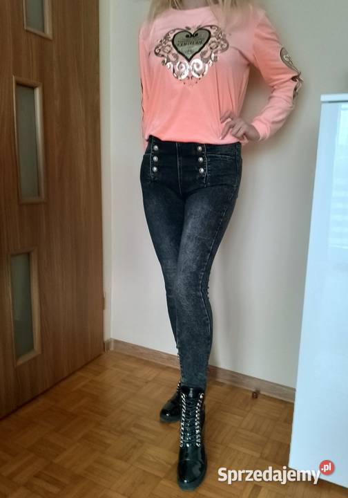 HITOWE spodnie damskie jeans marmur złote guziki Łapy sprzedam