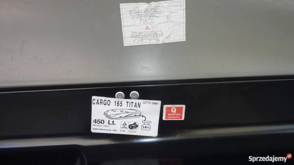 Bagaznik BOX dachowy 450l CARGO 165 TITAN Pozostałe