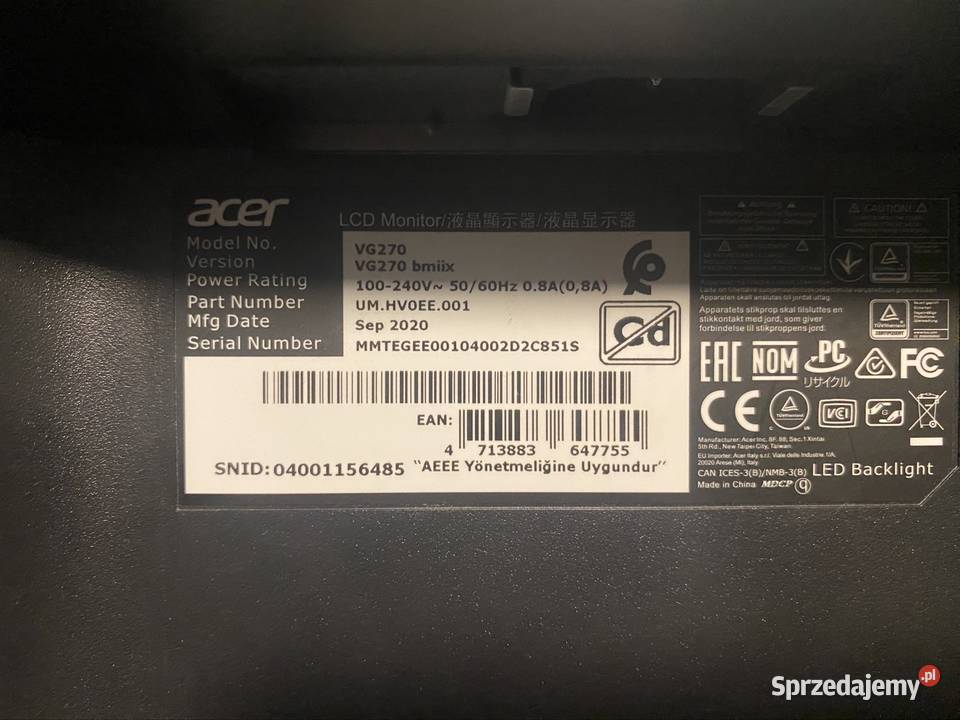 Monitor Acer Nitro VG270BMIIX czarny Jaworzno