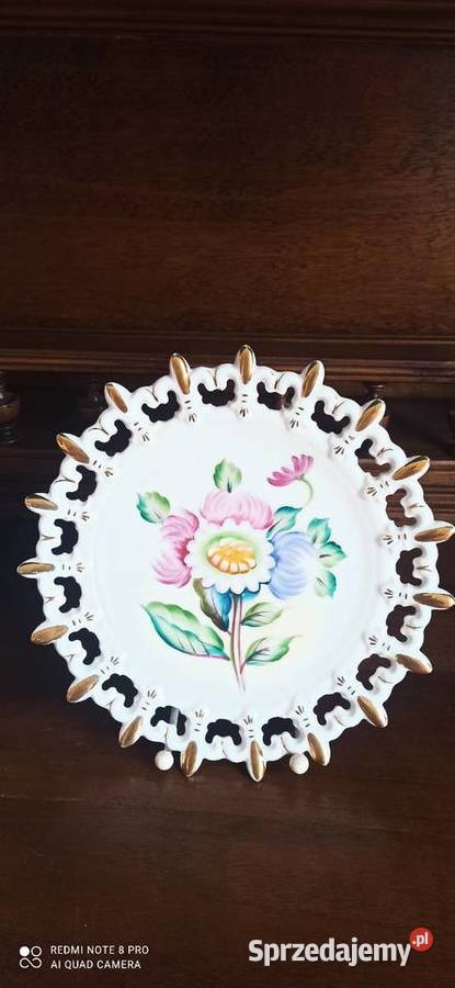 Talerz z bukietem ażur Do powieszenia Złocony pomorskie Gdańsk