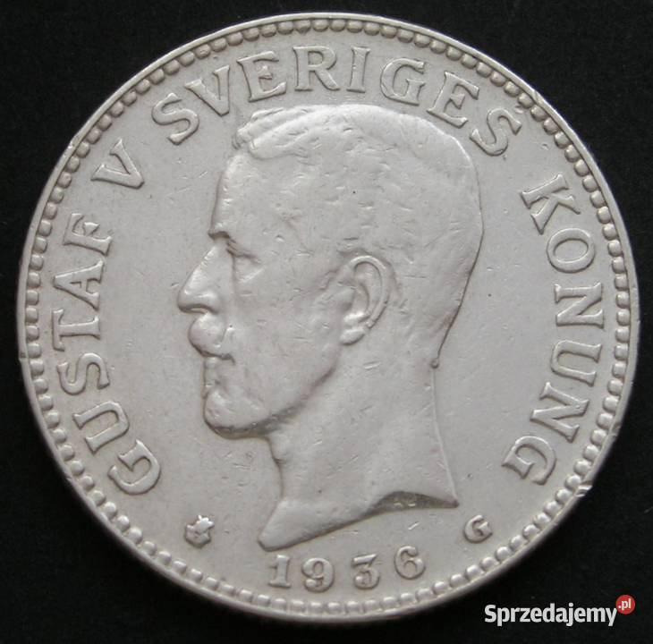 Szwecja 2 korony 1936 SREBRO Gustaw V stan 12 Łódź