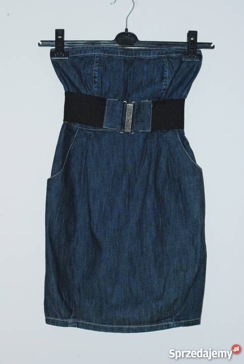 jeansowa sukienka z paskiem s niebieski lubelskie Lubartów