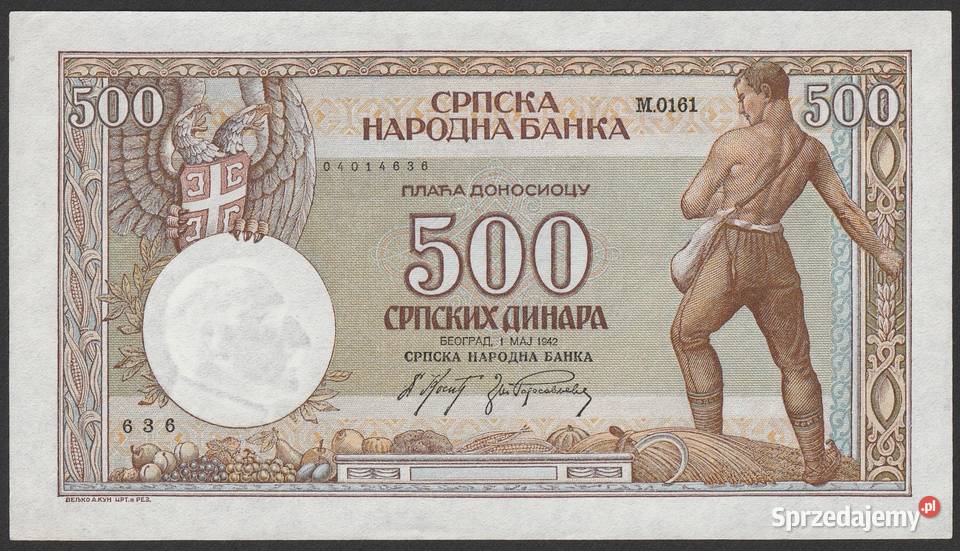 Serbia 500 dinarów 1942 stan bankowy UNC Łódź sprzedam