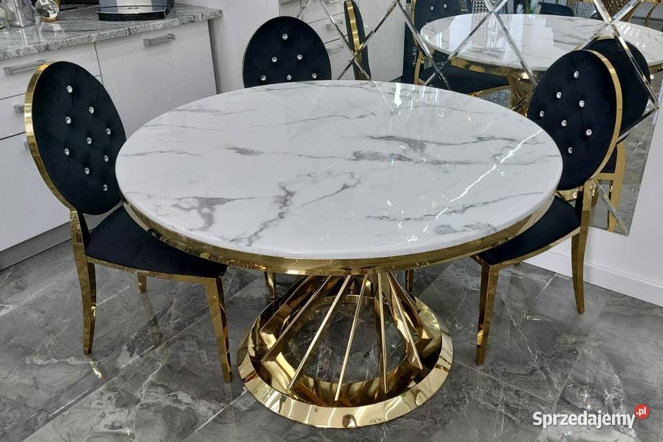 Nowoczesny złoty stół okrągły Glamour z białym marmurem 120