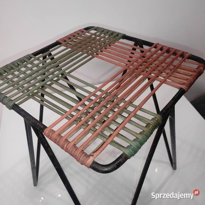 Taboret pleciony proj W Wołkowski lata 60 PRL sprzedam
