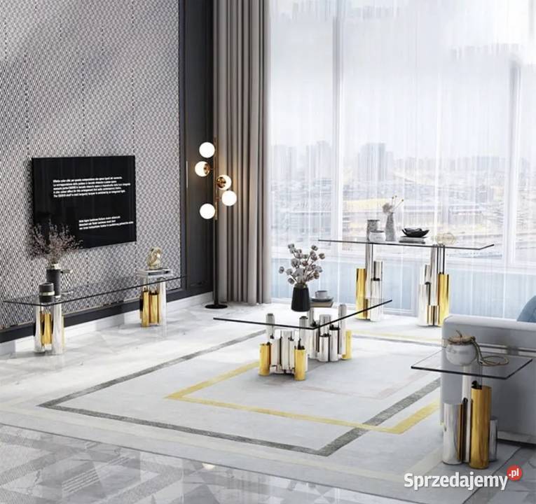 Nowoczesna złota konsola Glamour srebrna szklana Nowy Sącz