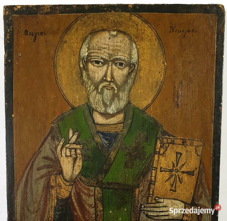 Ikona Święty Mikołaj z Miry Cudotwórca XIXw 0167 Warszawa