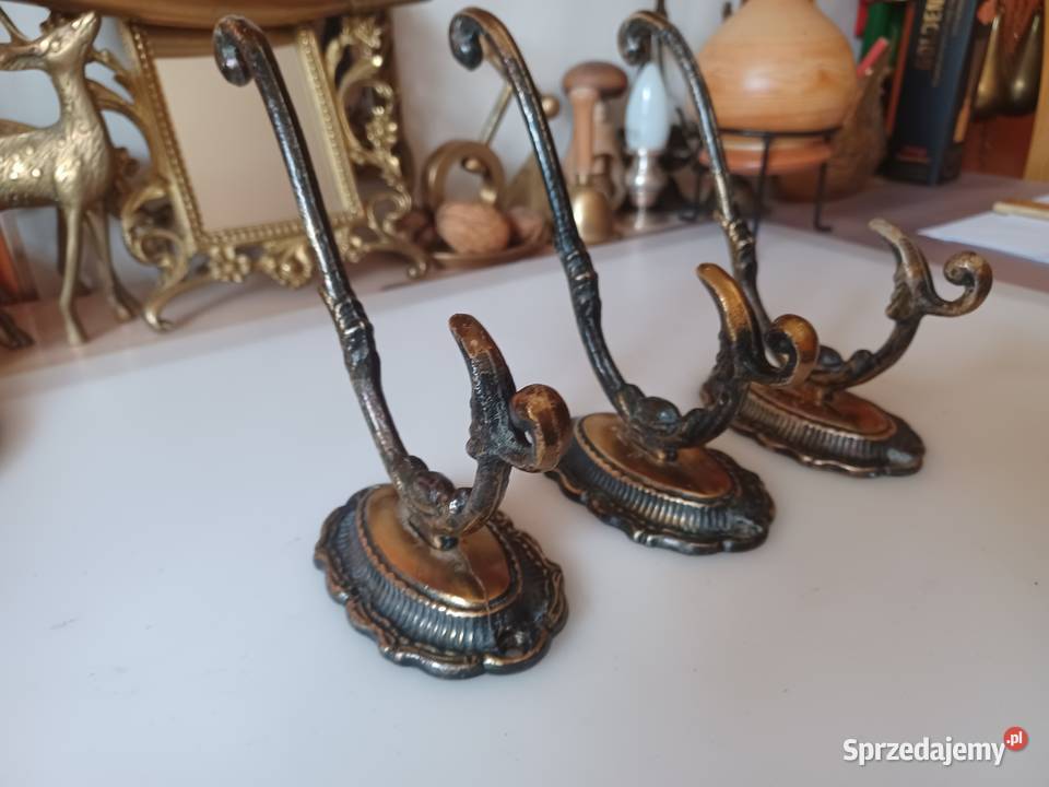 Trzy piękne duże mosiężne wieszaki wielkopolskie Poznań