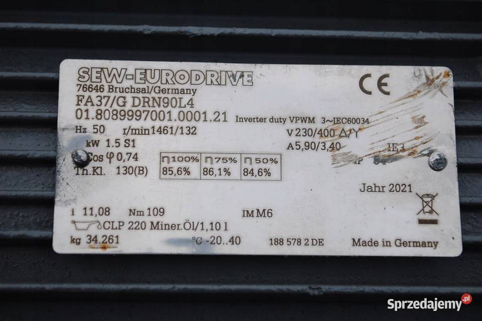 Motoreduktor 15kw 132obrmin Firmy SEW lubuskie Kargowa