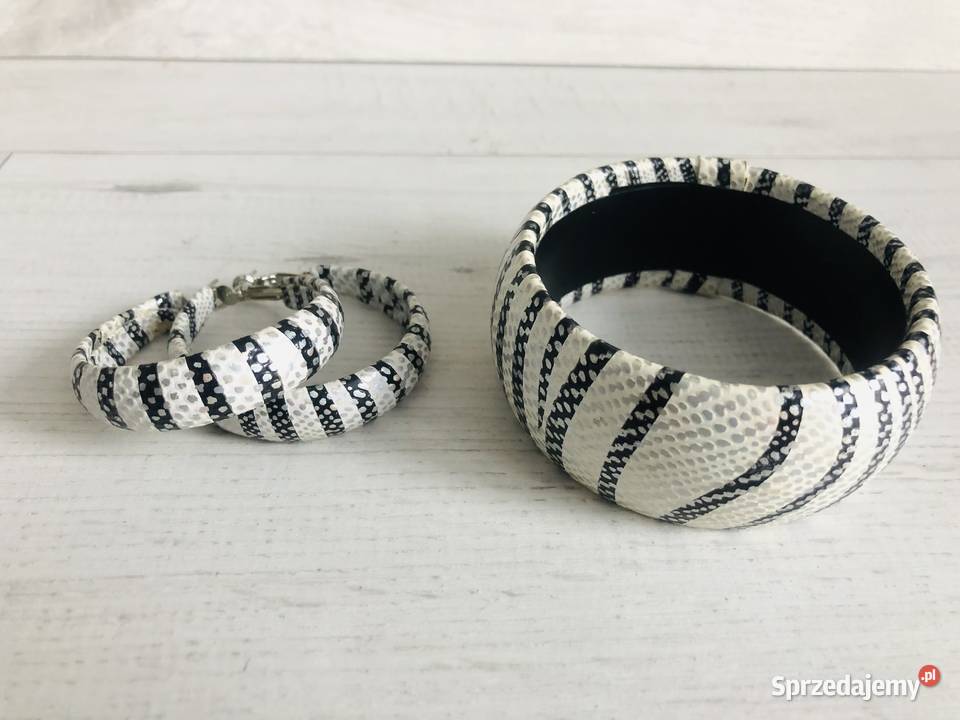 NOWE Kolczyki klipsy biało czarne bransoletka Dla kobiet łódzkie