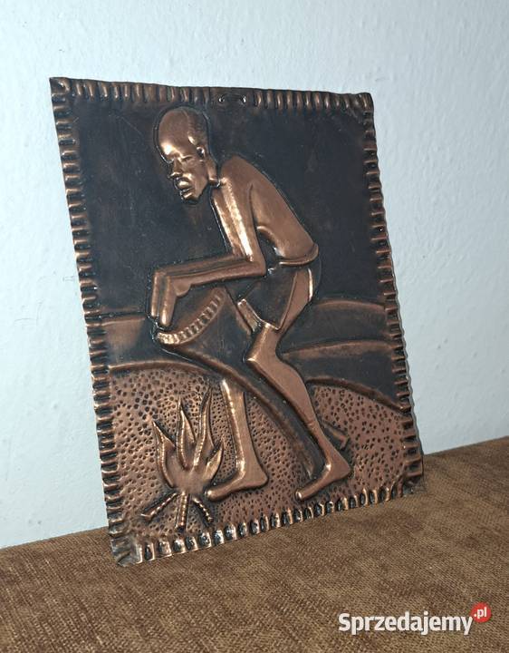 miedziana ręcznie wykonana płaskorzeźba Afryka Warszawa