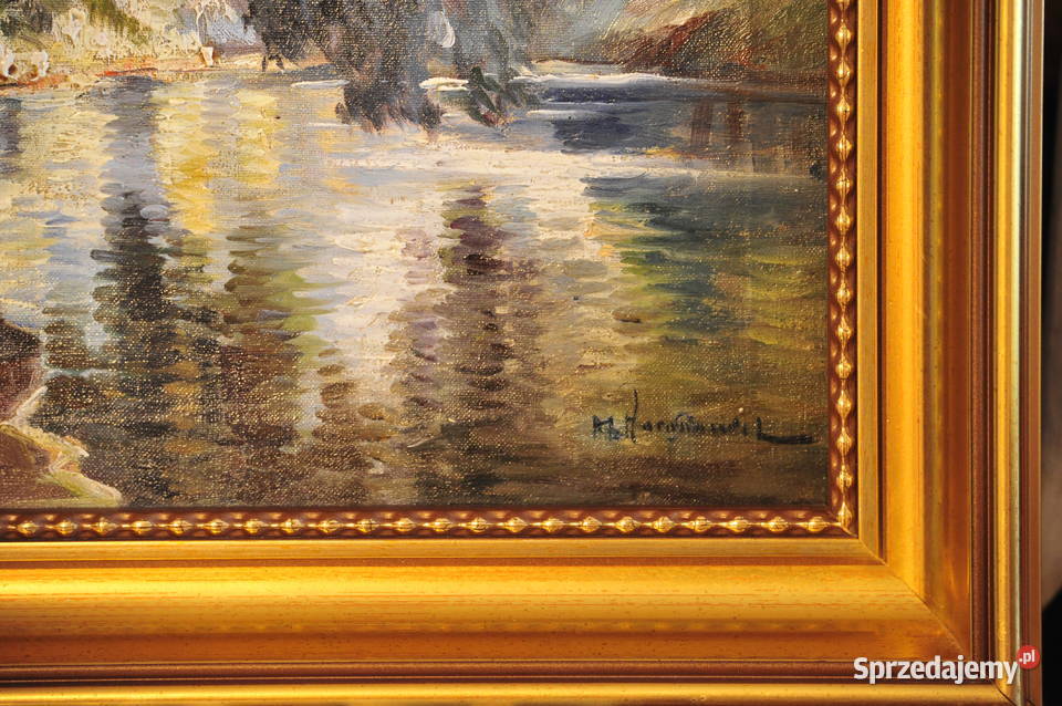 Urokliwy stary pejzaż olejny w ramie Wrocław sprzedam