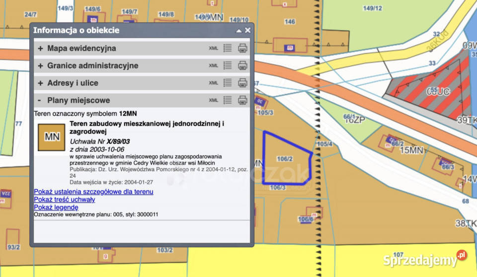sprzedaży działki Miłocin 952m2 kanalizacja
