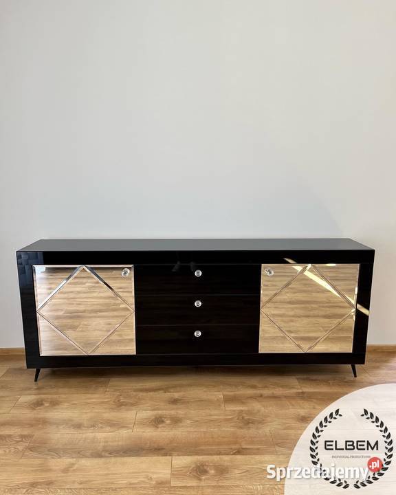 Komoda szklana czarna lustrzane romby Glamour 200cm Warszawa